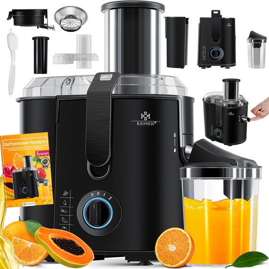 KESSER® Slowjuicer - Sapcentrifuge voor Fruit en Groenten 1100W Sap Juicer met 2000ml Pulpcontainer en 1000ml sapreservoir - Zwart van KESSER®