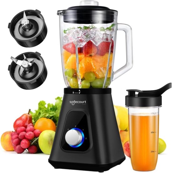 Keuken Blender - Smoothie Maker - Gezond Eten - Krachtige Motor - 1.5L & 600ml - Zwart