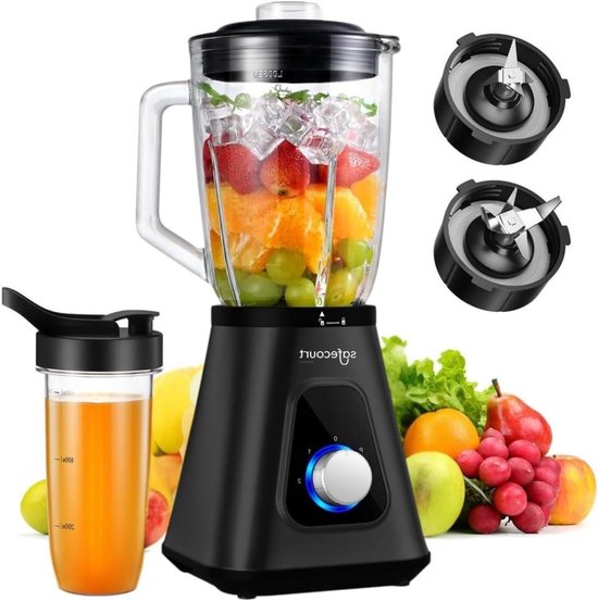 Keuken Blender - Smoothie Maker - Gezond Eten Maken - Krachtige Motor - 1.5L Glas 600ml - Zwart