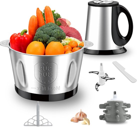Keuken Chopper - Mini Foodprocessor - Snel Ingrediënten - 3 Snelheden Instelbaar - 14 x 21 x 27 cm - Zilver van Merkloos