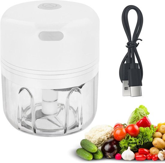 Keuken Chopper - Mini Mixer - Snel Ingrediënten Snijden - Draadloos Oplaadbaar - 250ml - Wit
