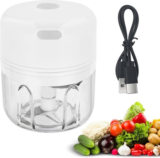 Keuken Snijder - Mini Mixer - Snel Ingrediënten Hakken - 3 RVS Messen - 250ml - Wit