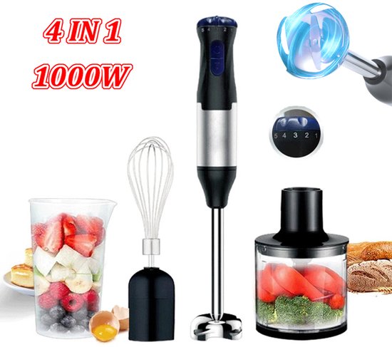 Keuken Staafmixer - 1000W - 4 in 1 - Handheld - Rvs van Merkloos