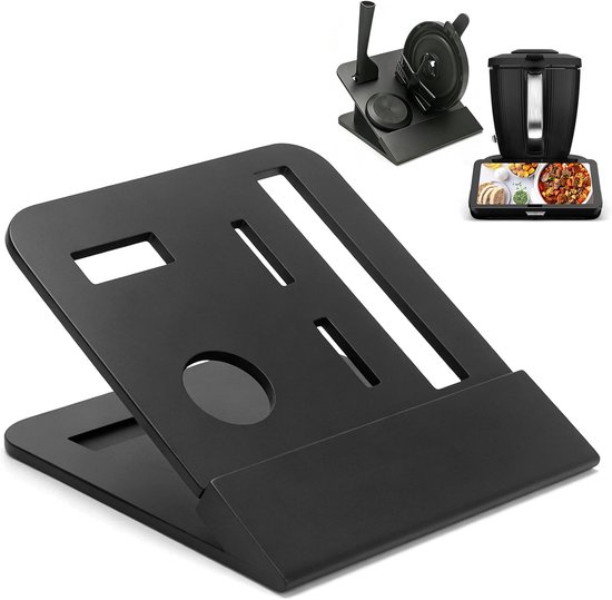 Keukengereihouder voor Thermomix TM7-accessoires, slim opberg- en opbergsysteem voor spatel, spatbescherming, vlinder en TM7-deksel, elegant design van grenenhout, zwart