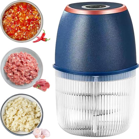 keukenhakmolen, 350 ml, elektrisch, draagbare mini-hakmolen, uiensnijder met USB-aansluiting voor uien, fruit, noten, vlees en knoflook (donkerblauw)