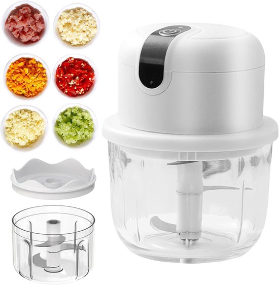 keukenhakselaar, 300 ml, met USB-aansluiting, multihakmolen, mini-uiensnijder, elektrische knoflookhakker voor groenten, fruit, uien