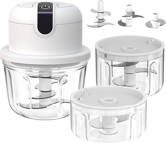 Keukenhakselaar, knoflookhakselaar, USB-oplading, groentesnijder, elektrische kleine uienhakker, mini-keukenmachine voor vlees, noten, uien, knoflook (100 + 250 + 350 ml)