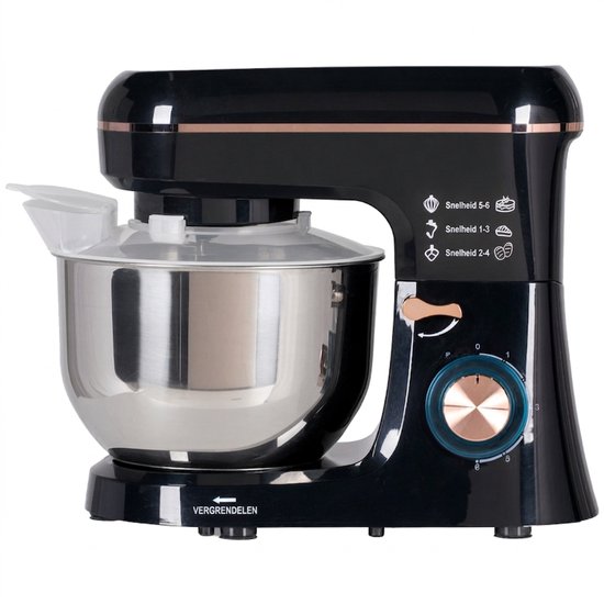 Keukenmachine 1400 W Zwart - 5,5 L RVS Kom - 6 Snelheden - Kantelbare Kop - Staande Mixer voor Thuisbakkers en Professioneel Gebruik