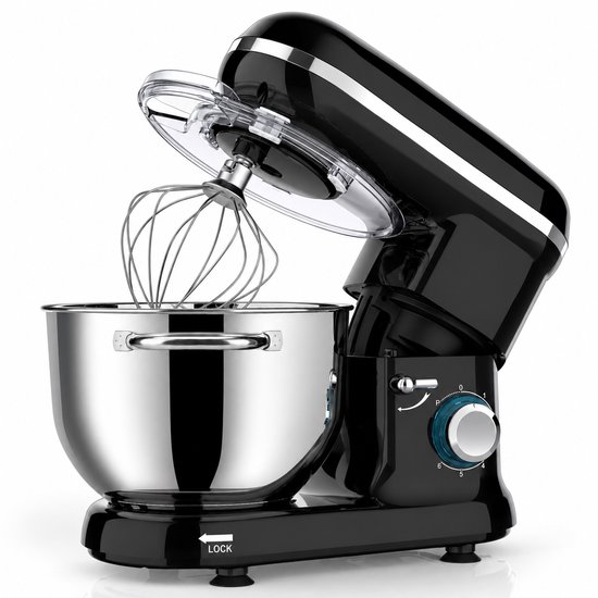 Keukenmachine 1500W – 6 Snelheden – 6L RVS Mengkom – Deegkneder met Garde, Deeghaak en Menghaak