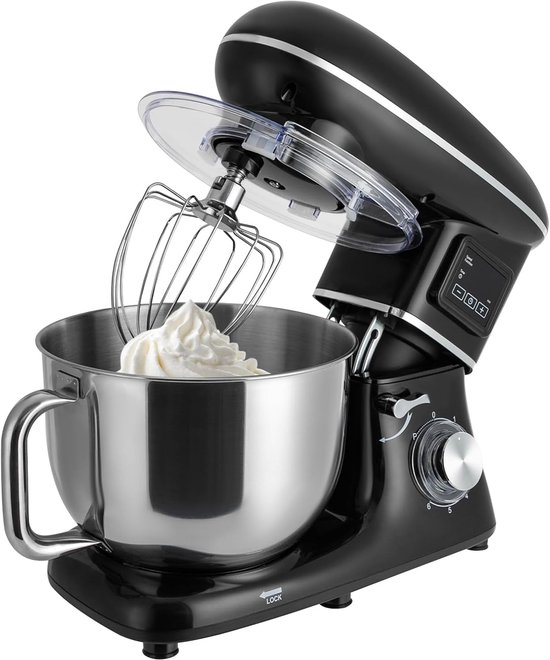 Keukenmachine 1500W - Keukenmixer Krachtig - Brood Deeg Maken - Compact LCD Display - 6.2 Liter Kom - Zwart