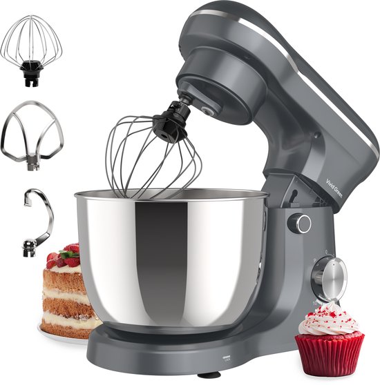 Keukenmachine - 1500W - Keukenrobot - Keukenmixer - Mixer met Mengkom - 5L - Grijs - Vivid Green van Merkloos