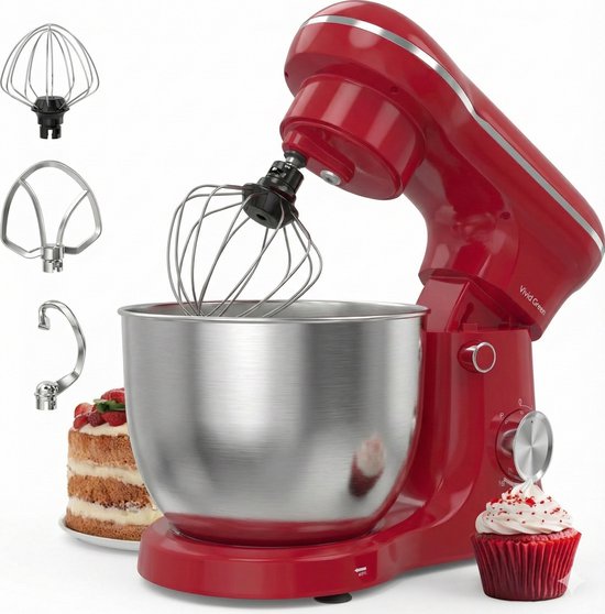 Keukenmachine - 1500W - Keukenrobot - Keukenmixer - Mixer met Mengkom - 5L - Rood - Vivid Green van Merkloos