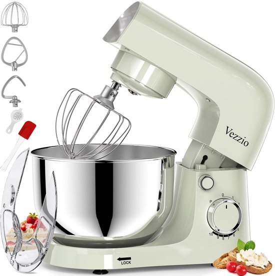 Keukenmachine 1500W – Kneedmachine met 10 Snelheden – 4,5L RVS Mengkom – Groen