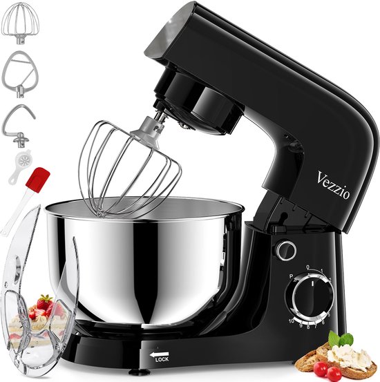 Keukenmachine 1500W – Kneedmachine met 10 Snelheden – 4,5L RVS Mengkom – Zwart