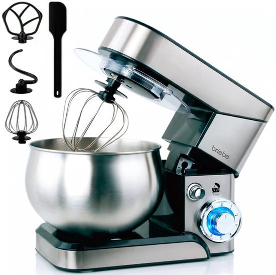 Keukenmachine 1800 W - 5 Liter Mengkom - Roestvrij Staal - 6 Snelheden Plus Pulsfunctie - Professionele Kneedmachine