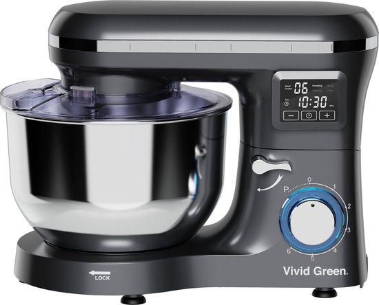 Keukenmachine 2000W - Keukenrobot - Foodprocessor - Keukenmixer met Display - 6.2L - Antraciet - Vivid Green van Vivid Green