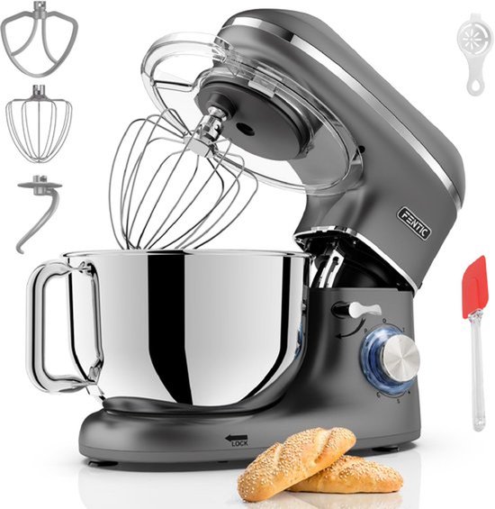 Keukenmachine - 2000W - RVS Mengkom (6,2 L) - Keukenrobot - Mixer met Garde, Deeghaak en Menghaak - Incl. extra Accessoires – Antraciet