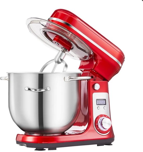 Keukenmachine - 3-in-1 - Keukenrobot - Hakmolen - Mixer met mengkom - Keukenmixer - Rood - 1200W - RVS Mengkom (6L) van Klausberg