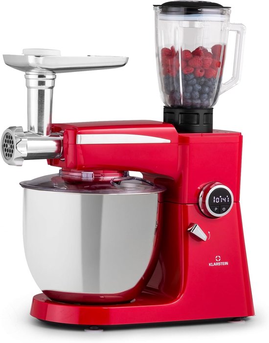 Keukenmachine 3-in-1 - Mixer Deegmaker - Bakken en Koken - Krachtige 2000 Watt Motor - 10L Kom - Rood
