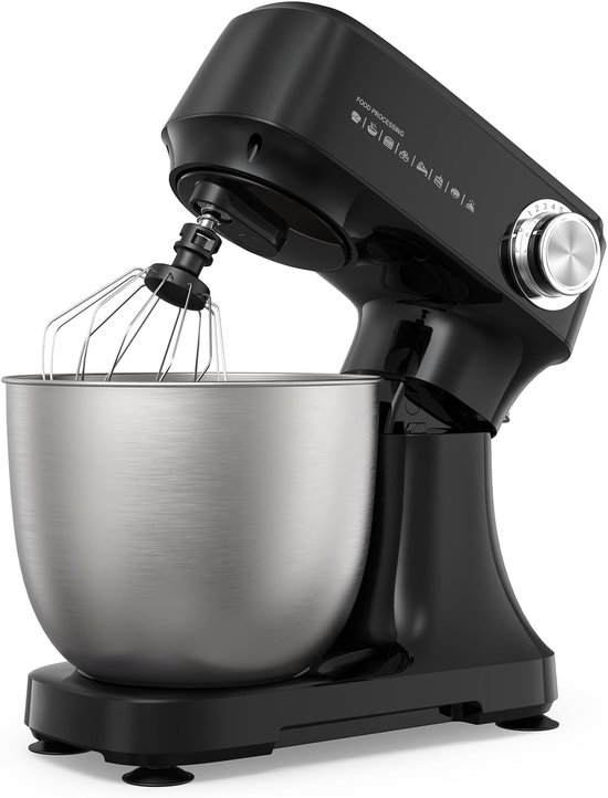 Keukenmachine 4,5 Liter – 300W Keukenmixer met 12 Snelheden & Pulsfunctie, RVS Mengkom, Deeghaak, Menghaak & Garde – Compacte Standmixer voor Brooddeeg, Cake en Room