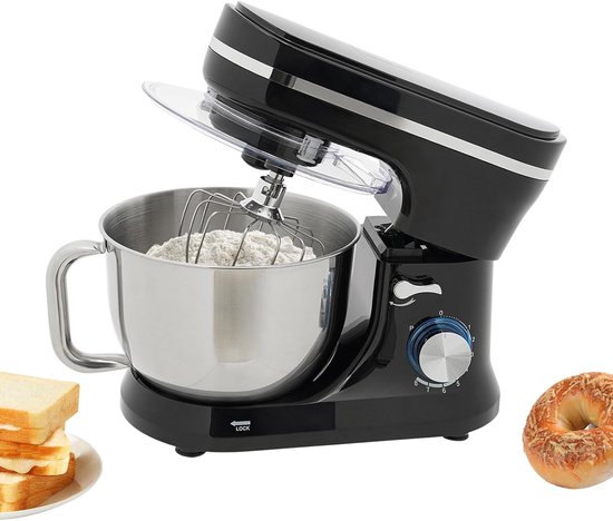 Keukenmachine 4.5L - Mixer Kom - Bakken en Mixen - Stille Werking 68dB - 35.5x18.8x28cm - Zwart