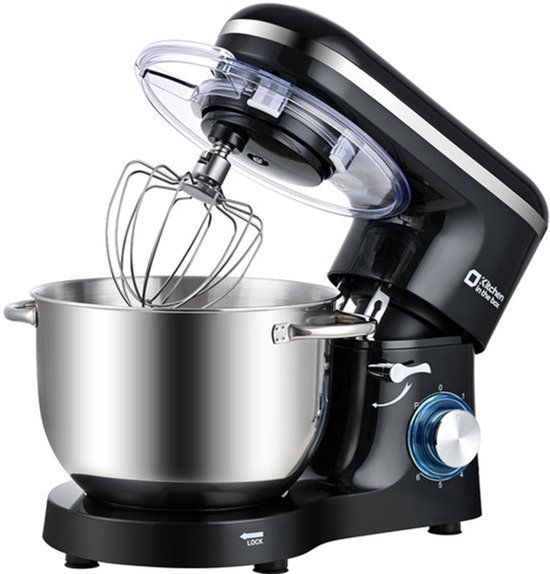 Keukenmachine, 6,2 L Staande Mixer 1400W – Deegmixer met Planetaire Mengtechniek, Menghaak, Deeghaak, Garde (Zwart, 6,2 L)