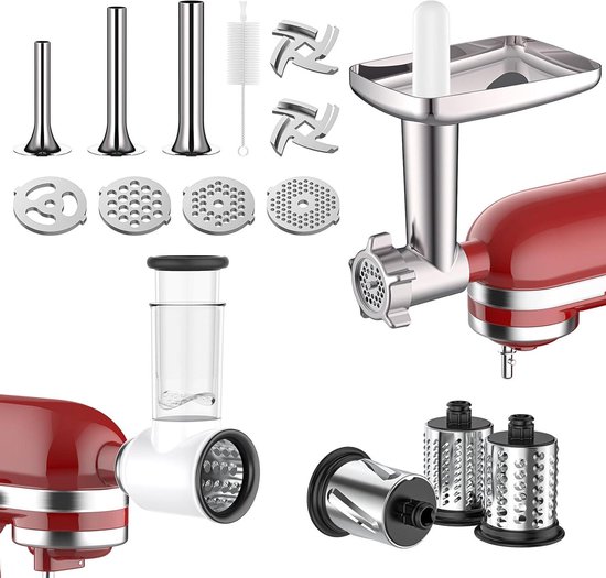 Keukenmachine Accessoires - Vleesmolen Groentesnijder - Voedsel Bereiden - Aluminium Legering - 3 Maalschijven 3 Hoorns - Zilver
