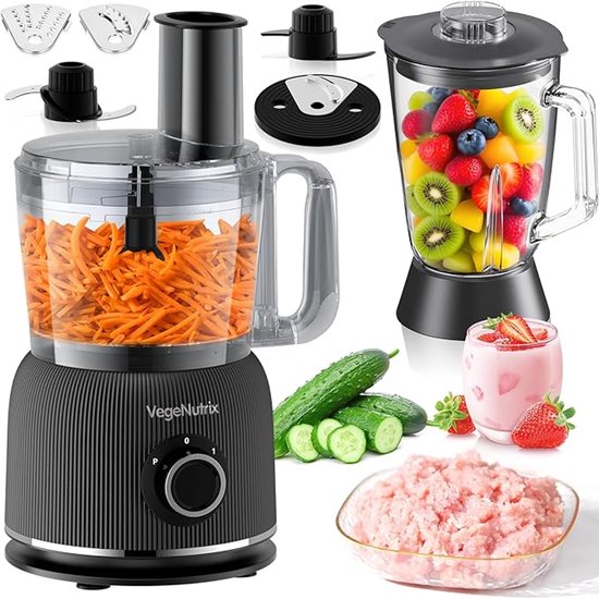 Keukenmachine & Blender Combinatie 1500 W - 2,5 L Keukenmachine + 2 L Glazen Blender - 2 Snelheden & Puls - Voor Deeg, Smoothies & Meer van Merkloos