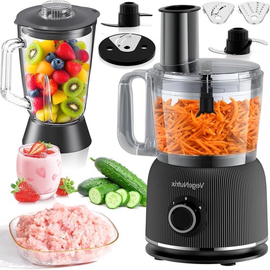 Keukenmachine Blender - Keukenrobot Mixer - Maaltijden Bereiden - Krachtige 1500W Motor - 2.5L Hakmolen - Zwart