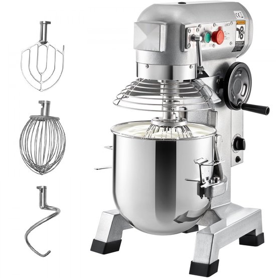 Keukenmachine - Commerciële Staande Deegmixer - RVS Kom 14,2 L - Krachtige 850 W Motor - Drie Snelheden 113/184/341 rpm - Deeghaak & Klopper - Voor Bakkerij & Pizzeria van Merkloos