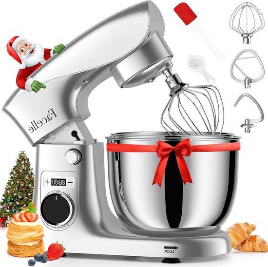Keukenmachine - Deegmixer - Bakken Thuis - 1500W Krachtige Motor - 5.5L Kom - Zilver