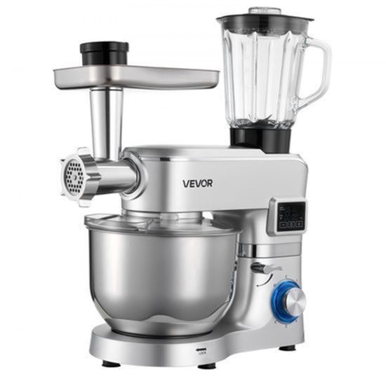 Keukenmachine Elektrisch - 1500 W Vermogen - 5,7 L Roestvrijstalen Kom - ABS Materiaal - Zilver Kleur - Multifunctioneel Mixer