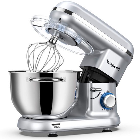Keukenmachine Elektrisch - 1500 W Vermogen - 6,2 QT Mengkom - Zilver - Kneedmachine Mixer