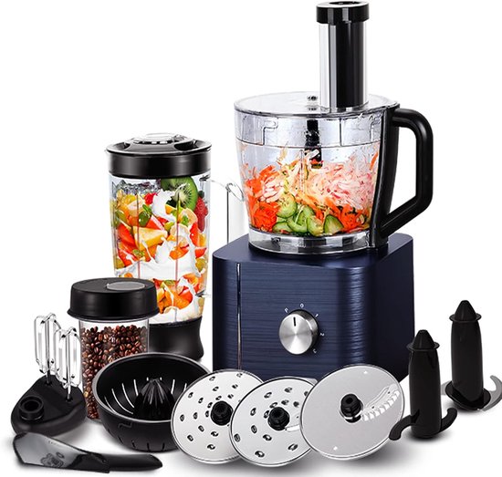 Keukenmachine - Hakmolen - Foodprocessor - Keukenmixer - Inc. 3.2L Mengkom - Deegkneden - Keukenmachine Hakmolen - 1.5L Mixer - Molen - Citruspers - Garde - Kunststof - 1100W - 40 x 27 x 40 cm - Donkerblauw van Merkloos