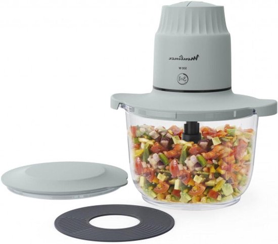 Keukenmachine Hakmolen - Mini Chopper - Snel Ingrediënten Snijden - Roestvrij Staal - 1 Liter Capaciteit - Grijs
