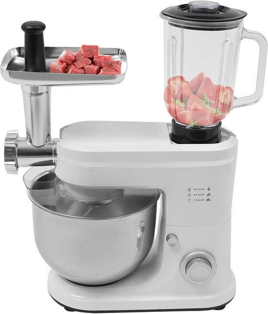 Keukenmachine - Keukenapparaat - Bakken en Mixen - 3-in-1 Multifunctioneel - 6L Kom - Wit van Merkloos