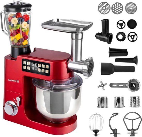 Keukenmachine - Keukenapparaat Mixer - Bakken Deeg Maken - Geïntegreerde Weegschaal - 8 Liter Kom - Rood