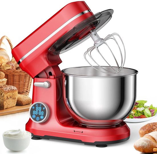 Keukenmachine - Keukenmixer - Mixer - Keukenrobot - 1200W - met 11 Snelheden - Digitale OLED Display en Accessoires - Foorprocessor - Rood