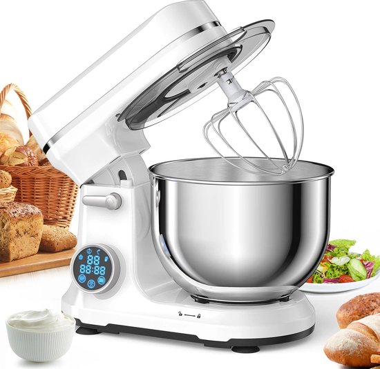 Keukenmachine - Keukenmixer - Mixer - Keukenrobot - 1200W - met 11 Snelheden - Digitale OLED Display en Accessoires - Foorprocessor - Wit van Merkloos