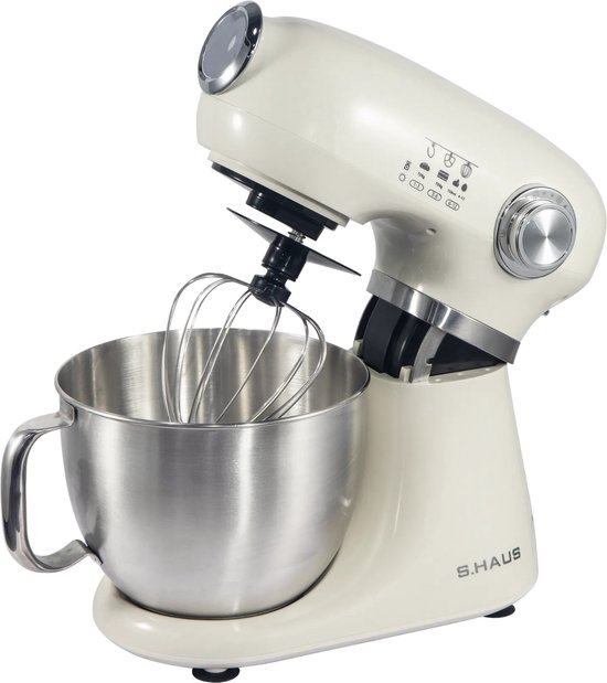 Keukenmachine – Keukenrobot 1000W – 5L RVS Mengkom – 12 Snelheden – Keukenmixer met Deeghaak, Klopper en Garde – Crème