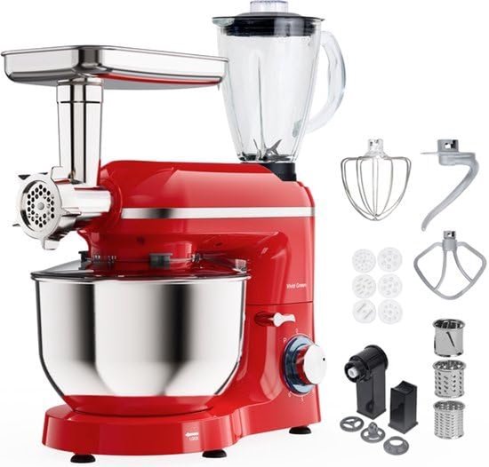 Keukenmachine - Keukenrobot Foodprocessor - Bakken en Koken - 15 Delige Set - 6.2L Kom - Rood van Merkloos