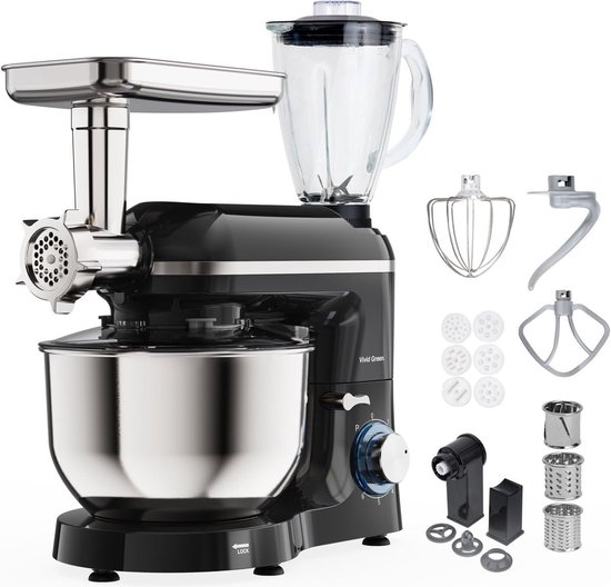 Keukenmachine - Keukenrobot Mixer - Bakken en Koken - Krachtige 2000W Motor - 6.2L Kom - Zwart