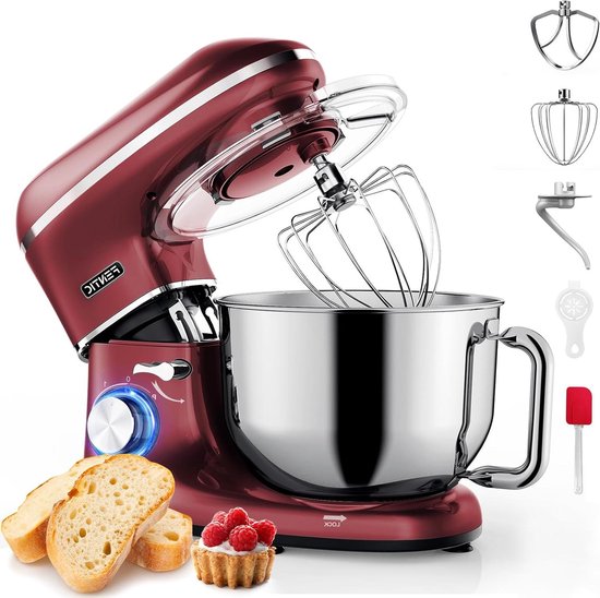 Keukenmachine - Keukenrobot Mixer - Deeg Koken - Krachtige 2000W Motor - 62 Liter Kom - Rood
