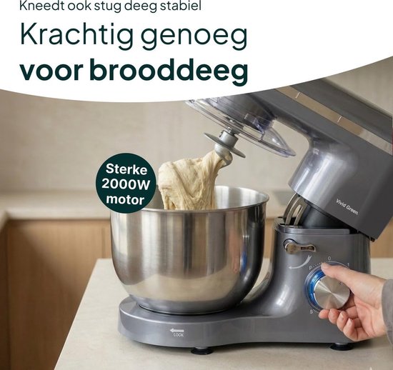 Keukenmachine - Keukenrobot mixer - Grote bereidingen - Krachtige 2000W motor - 387 x 238 cm - Grijs van Merkloos
