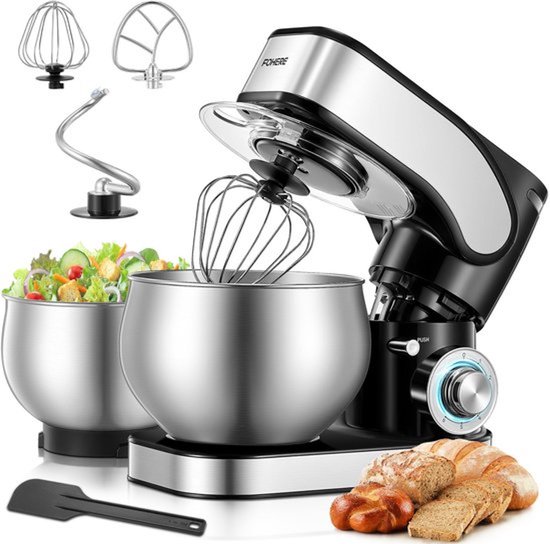 Keukenmachine Kneedmachine - 1300 W Vermogen - 8 L Inhoud - Roestvrij Staal - Voor De Hobbybakker