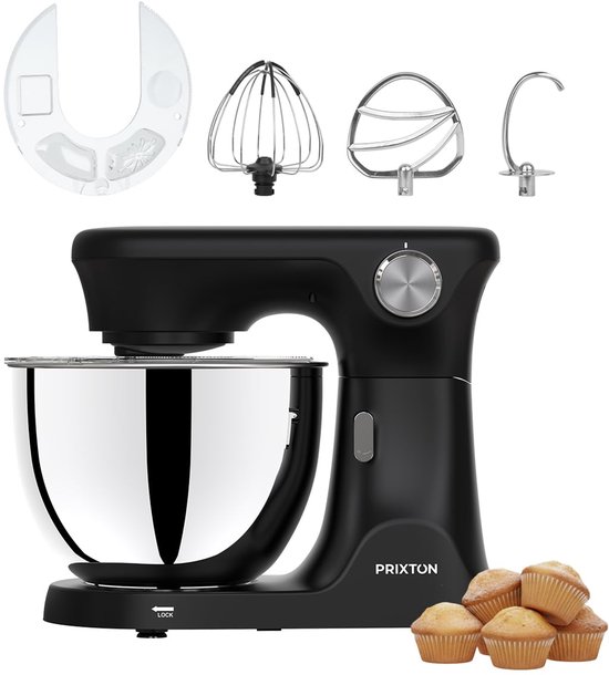 Keukenmachine Kneedmachine - 2000 W Vermogen - 8 Liter Roestvrijstalen Kom - Zwart - Keukenmixer - Voor Kneden En Mixen
