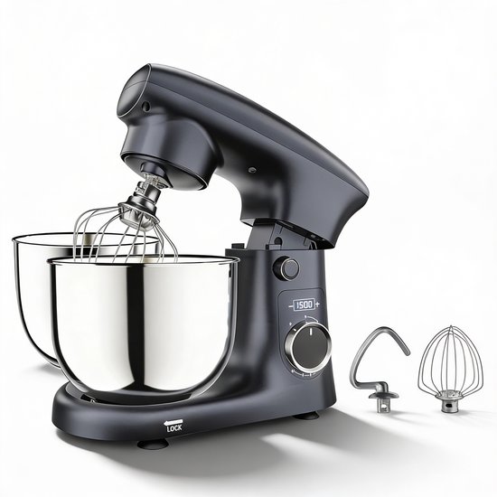 Keukenmachine Krachtige Motor & Stijlvol Design voor Perfecte Resultaten – Keukenrobot met 2 RVS Kommen 4L en 5L en 10 Snelheden – Keukenmixer Stil & Duurzaam voor Mixen en Kneden | Ideaal voor Bakken & Dagelijks Gebruik van Merkloos