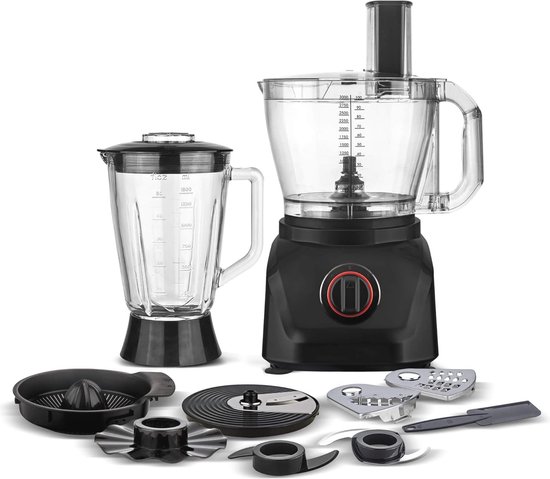 Keukenmachine met 1900 W, 8-in-1 voedselprocessor, blender en glazen karaf van $