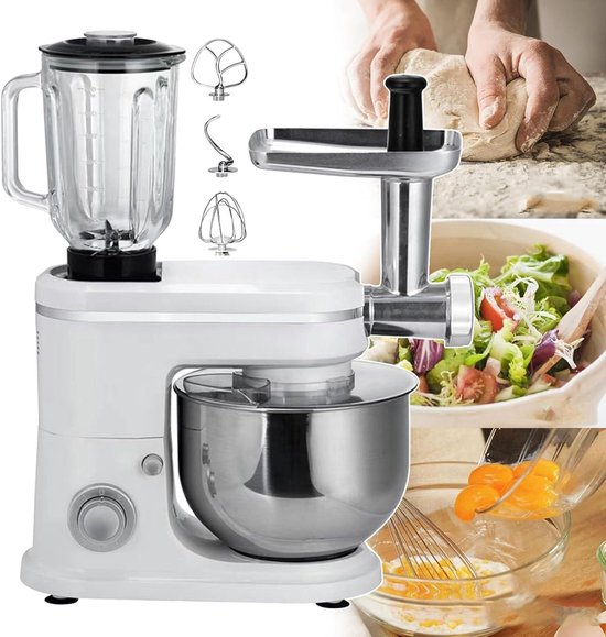 Keukenmachine met Blender - Keukenrobot Mixer - Bakken en Koken - 3-in-1 Functionaliteit - 6 Liter Kom - Wit