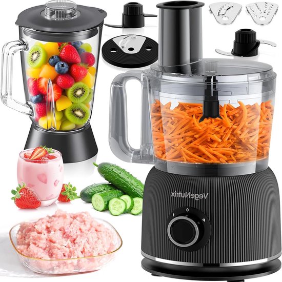 Keukenmachine met Blender - Multifunctionele Keukenmixer - Maaltijden Bereiden - Krachtige 1500W Motor - 2.5L & 2L Capaciteit - Zilver van Merkloos